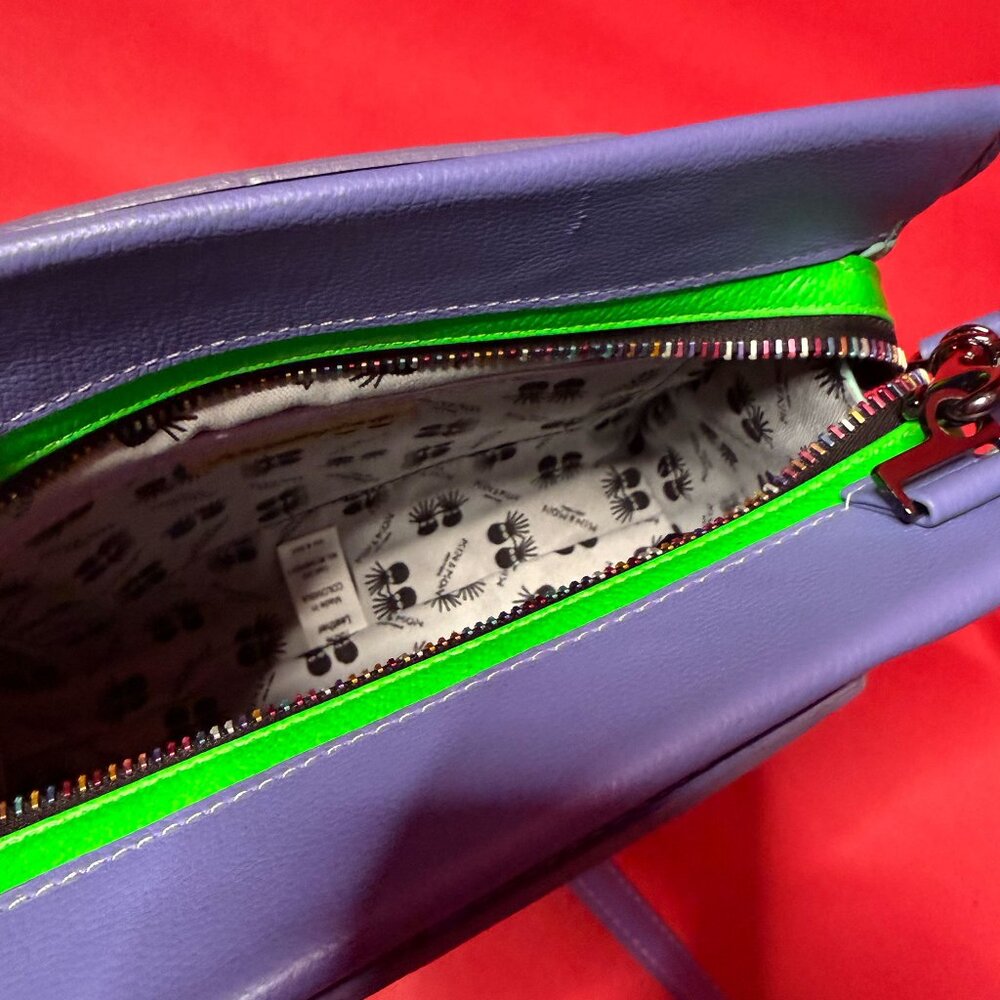 Min & Mon Leather Crossbody Bag – Lavender & Lilac with Neon Green Accents - Picture 6 of 12